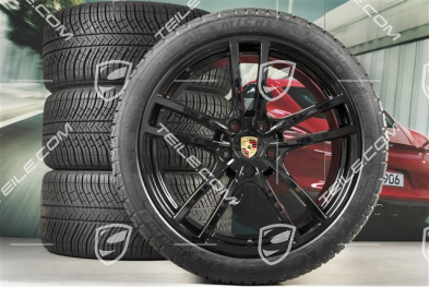 21" Cayenne Turbo Winterräder Satz, Felgen 9,5J x 21 ET46 + 11,0J x 21 ET58 + NEUE Michelin Winterreifen 275/40 R21 + 305/35 R21, mit RDK-Sensoren, schwarz-hochglanz