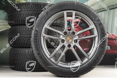20" koła zimowe Cayenne COUPE Sport, komplet, felgi 9J x 20 ET50 + 10,5J x 20 ET55 + opony zimowe Michelin 275/45 R20 + 305/40 R20, z czujnikami ciśnienia, Platinum satynowy półmat