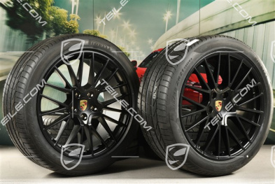 21" koła letnie Cayenne RS Spyder, komplet, felgi 9,5J x 21 ET46 + 11,0J x 21 ET58 + NOWE opony letnie Pirelli P Zero 285/40 R21 + 315/35 R21, z czujnikami ciśnienia, czarny satynowy półmat
