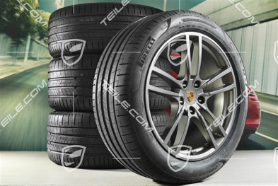 21" Cayenne Turbo Sommerräder Satz, Felgen 9,5J x 21 ET46 + 11,0J x 21 ET49 + Pirelli P Zero Sommerreifen 285/40 R21 + 315/35 R21, Platinum Seidenmatt