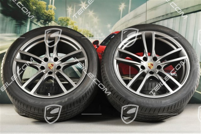 21-inch Cayenne Turbo summer wheel set, rims 9,5J x 21 ET46 + 11,0J x 21 ET49 + Pirelli P Zero summer tyres 285/40 R21 + 315/35 R21, Platinum satin matt