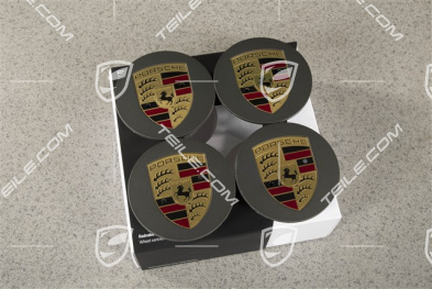 Hub cap set, crest coloured, convex, silk-gloss platinum