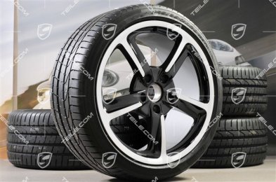 20" SportTechno Sommerräder Satz, Felgen 8,5J x 20 ET57 + 10J x 20 ET50 + NEUE Pirelli Sommeräder 235/35 R20 + 265/35 R20, in Schwarz, mit RDK-Sensoren