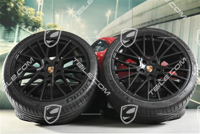 22" koła letnie Cayenne Coupé RS Spyder, komplet, felgi 10J x 22 ET48 + 11,5J x 22 ET52 + opony letnie Michelin 285/35 R22 + 315/30 R22, z czujnikami ciśnienia, czarny satynowy półmat