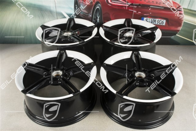 21" Wheel rim set Mission E Design, 9,5J x 21 ET60 + 11,5J x 21 ET66, black high gloss/Carrera white metallic