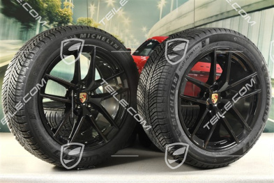 20" "Macan S" koła zimowe, komplet, felgi 9J x 20 ET26 + 10J x 20 ET19, opony zimowe Michelin 265/45 R 20 + 295/40 R 20, czarny wysoki połysk, z czujnikami ciśnienia RDK