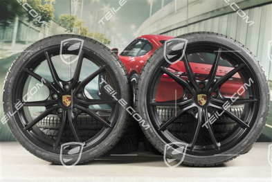 20" Carrera S winter wheels set for Cayman GT4 / Boxster Spyder, rims 8J x 20 ET57 + 10J x 20 ET45 + NEW Michelin winter tires 235/35 R20 + 275/30 R20, black (satin matt), with TPMS
