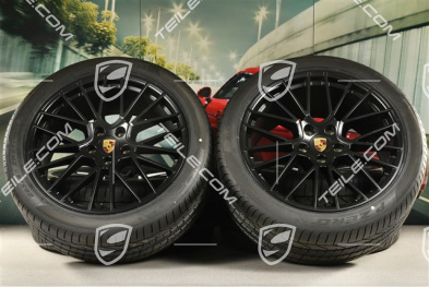 21" koła letnie Cayenne RS Spyder, komplet, felgi 9,5J x 21 ET46 + 11,0J x 21 ET58 + NOWE opony letnie Pirelli P Zero 285/40 R21 + 315/35 R21, z czujnikami ciśnienia, czarny satynowy półmat