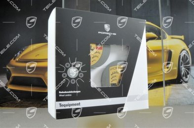 Center cap set (4 pcs.) with coloured Porsche crest