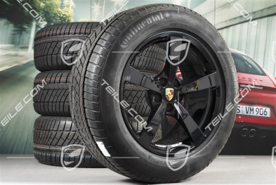 18" "Macan" Winterräder Satz, Felgen 8J x 18 ET21 + 9J x 18 ET21 + NEUE Continental ContiWinterContact Winterreifen 235/60 ZR 18 + 255/55 ZR 18, mit RDK-Sensor, schwarz hochglanz